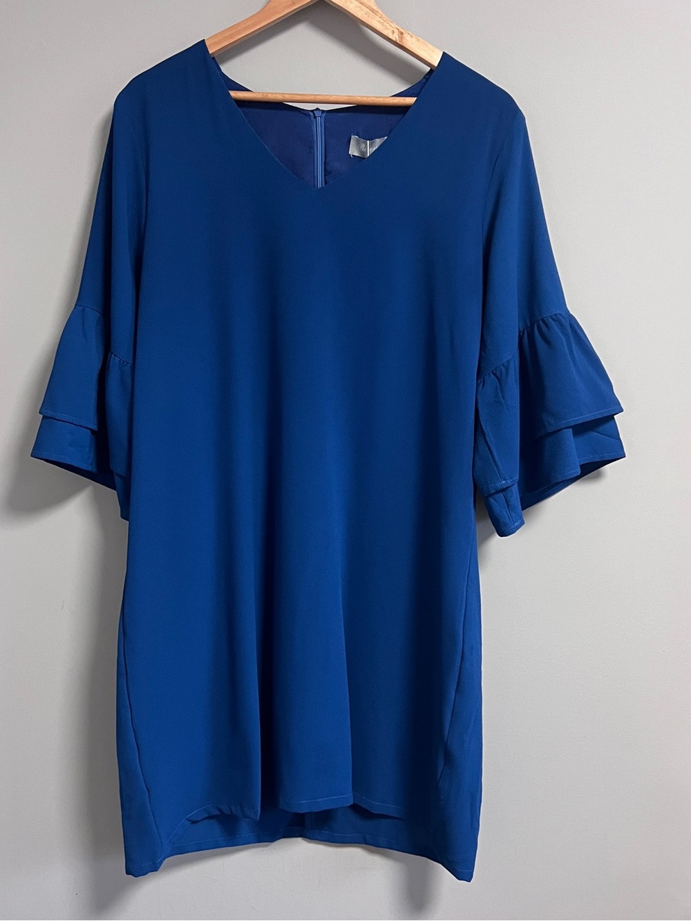 Belongsci Royal Blue V-Neck Flutter Sleeve Shift Dress Large